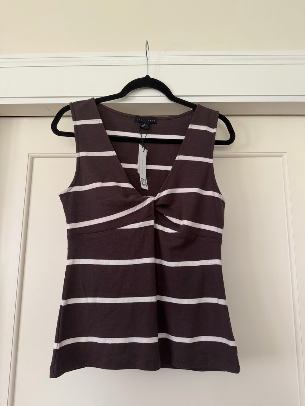 Sanctuary Sleeveless Twist-Front Stripe Tank Top in Brown & Cream Size M